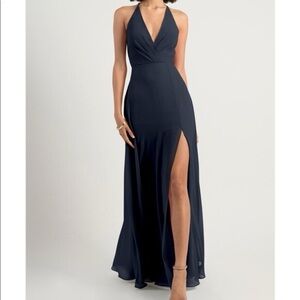 Jenny Yoo Bryce Surplice V Neck Slit Chiffon Dress